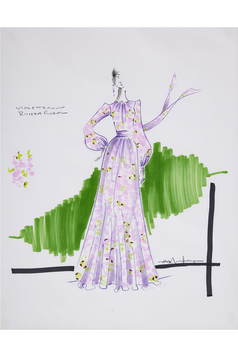 Fashion sketch of Pierre Balmain and Jean Desses evening gowns by Marcel  Fromenti. France, 20th century. THIRD PARTY RIGHTS APPLY | V&A Images